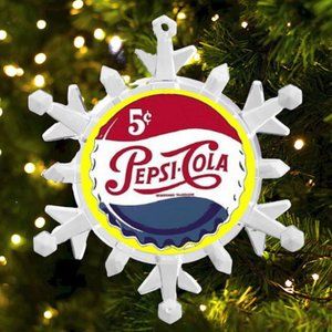 Retro Pepsi Cola Cap Snowflake Blinking Lit Holiday Christmas Tree Ornament